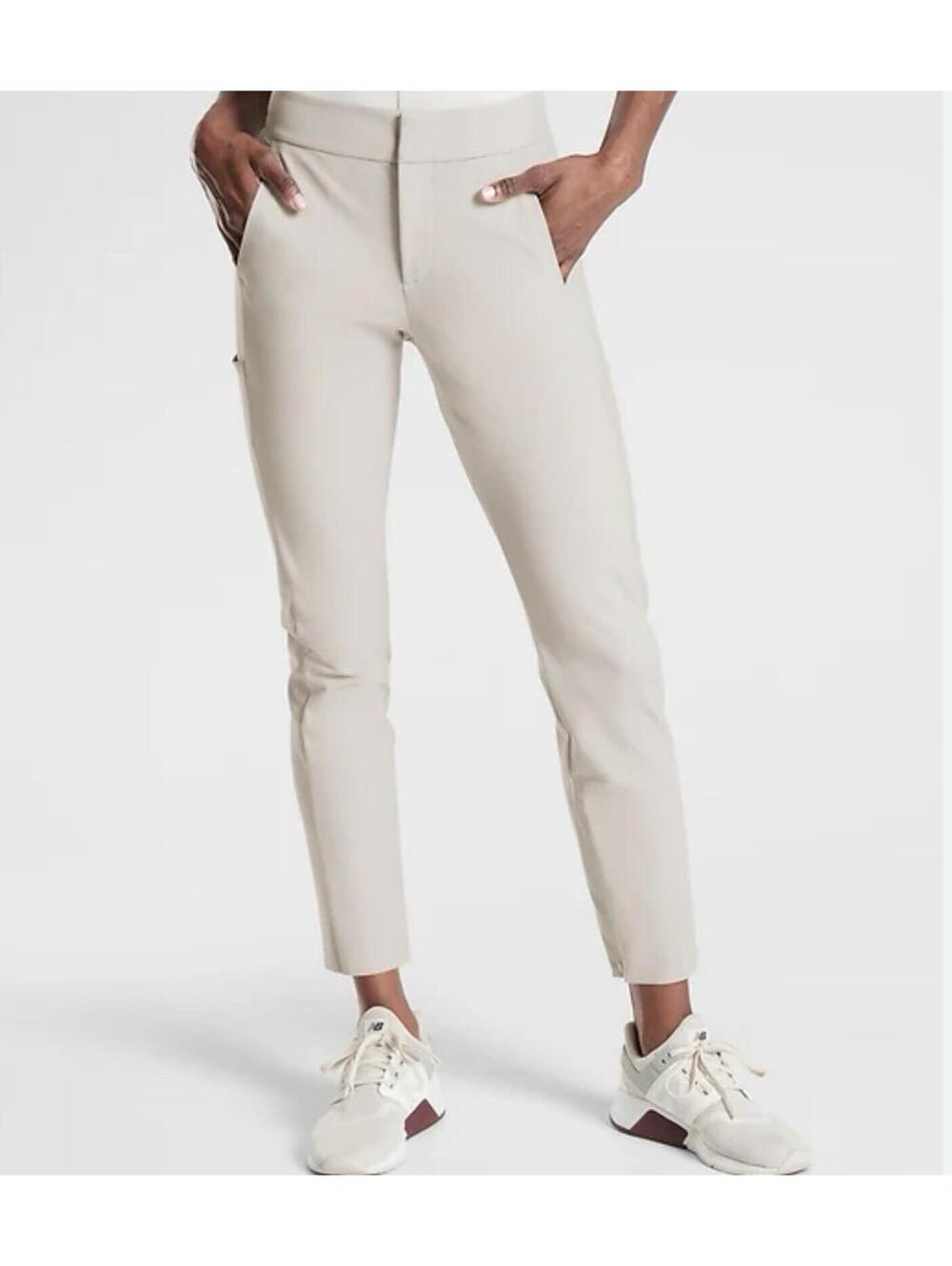 Athleta Stellar Trouser Pants Nylon Spandex Bone Pockets Womens Size 0 Ankle Zip